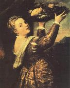 TIZIANO Vecellio Girl with a Basket of Fruits (Lavinia) r oil